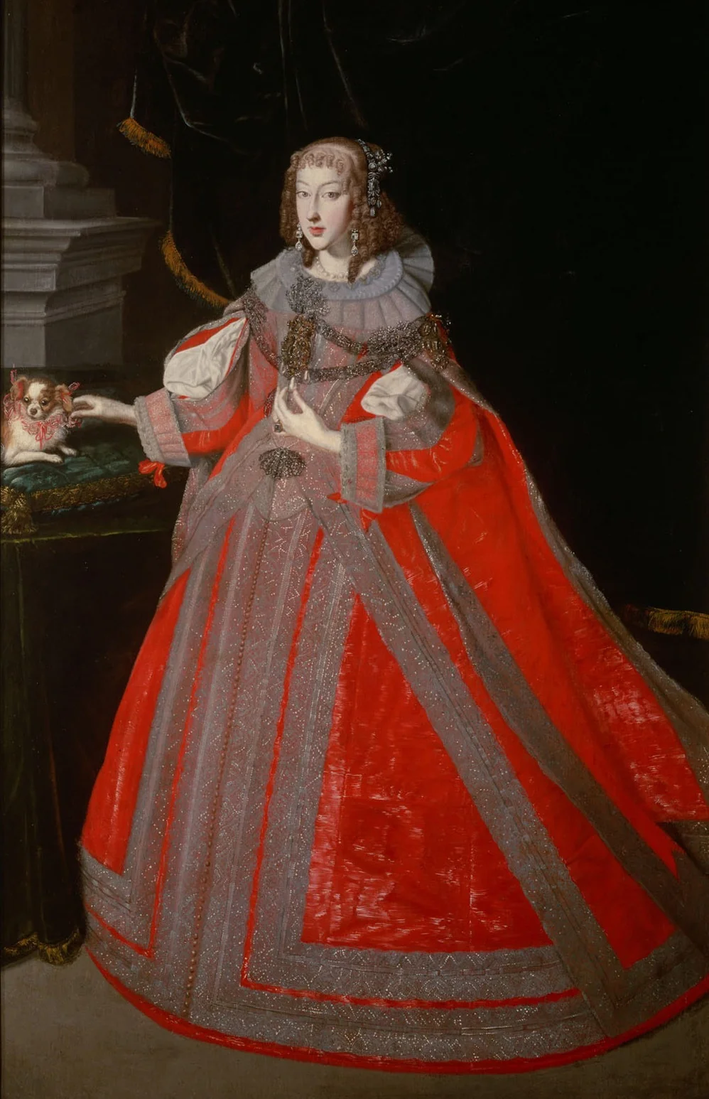 Erzherzogin Maria Leopoldine (1632-1649), 2. Gemahlin von Ferdinand III., mit einem Schoßhündchen, detail