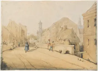 Street, with Bridge and Figures, by Francesco Francia, watercolor