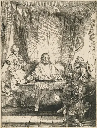 Christ at Emmaus: the Larger Plate, by Rembrandt van Rijn, ink, 1654
