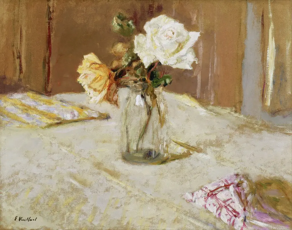 Roses in a Glass Vase, by Édouard Vuillard, oil, 1919