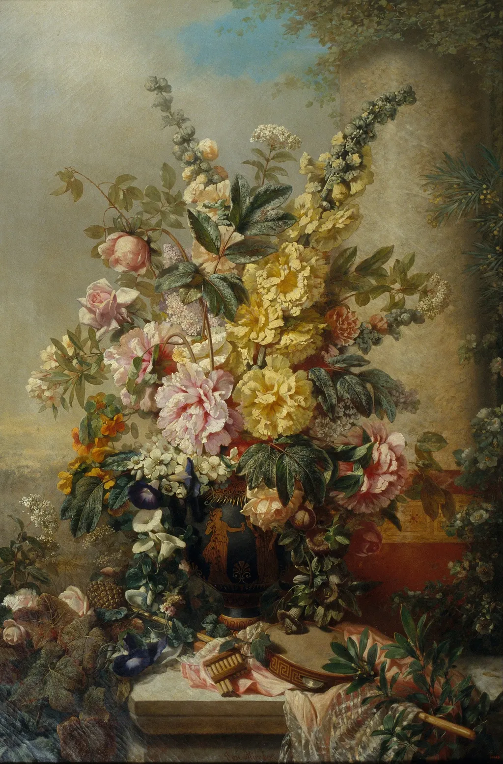 Large Vase with Flowers, by Josep Mirabent i Gatell, oil, 1870