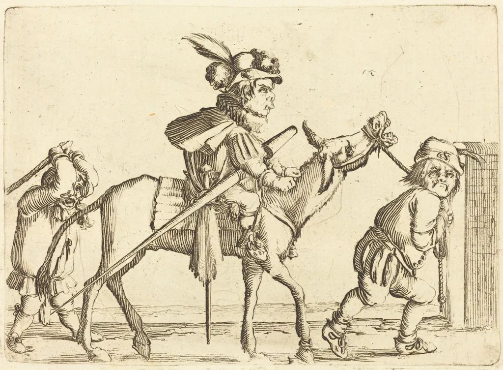 Dwarf Riding an Ass, by Stefano Della Bella, ink, 1637