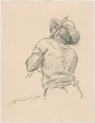 Back of a Man with Pole, by Walter Shirlaw, graphite, 1874