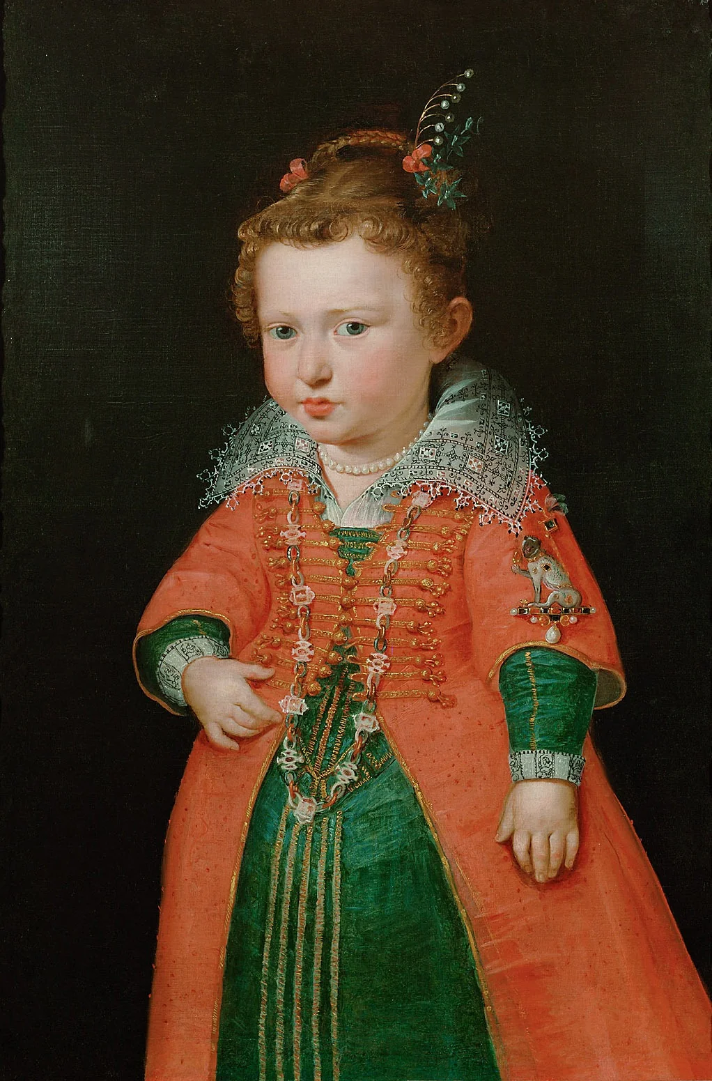 Eleonora Gonzaga (1598-1655), Empress, at the age of two, knee-length portrait, detail