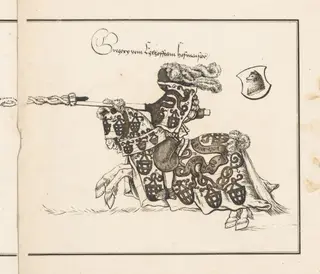 Book on Tournaments:  Jouster Facing Left, by Theobald Senefelder, 1817