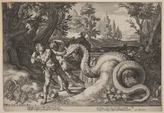 The Dragon Devouring the Companions of Cadmus, by Hendrick Goltzius, ink, 1615