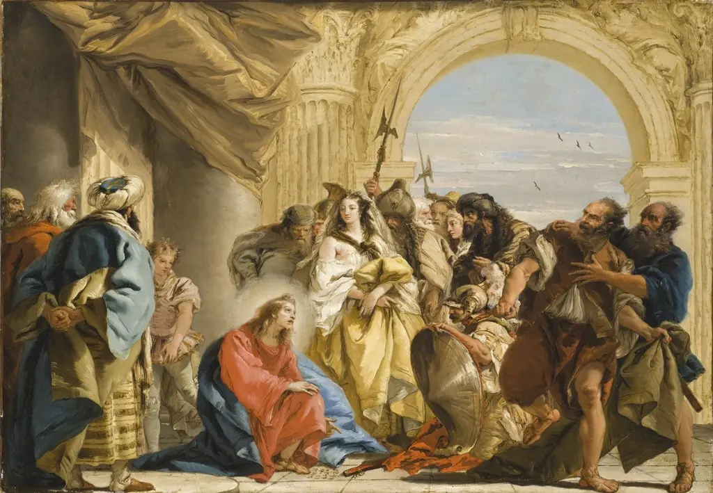 Christ and the Woman Taken in Adultery, by Giovanni Domenico Tiepolo, oil, 1752