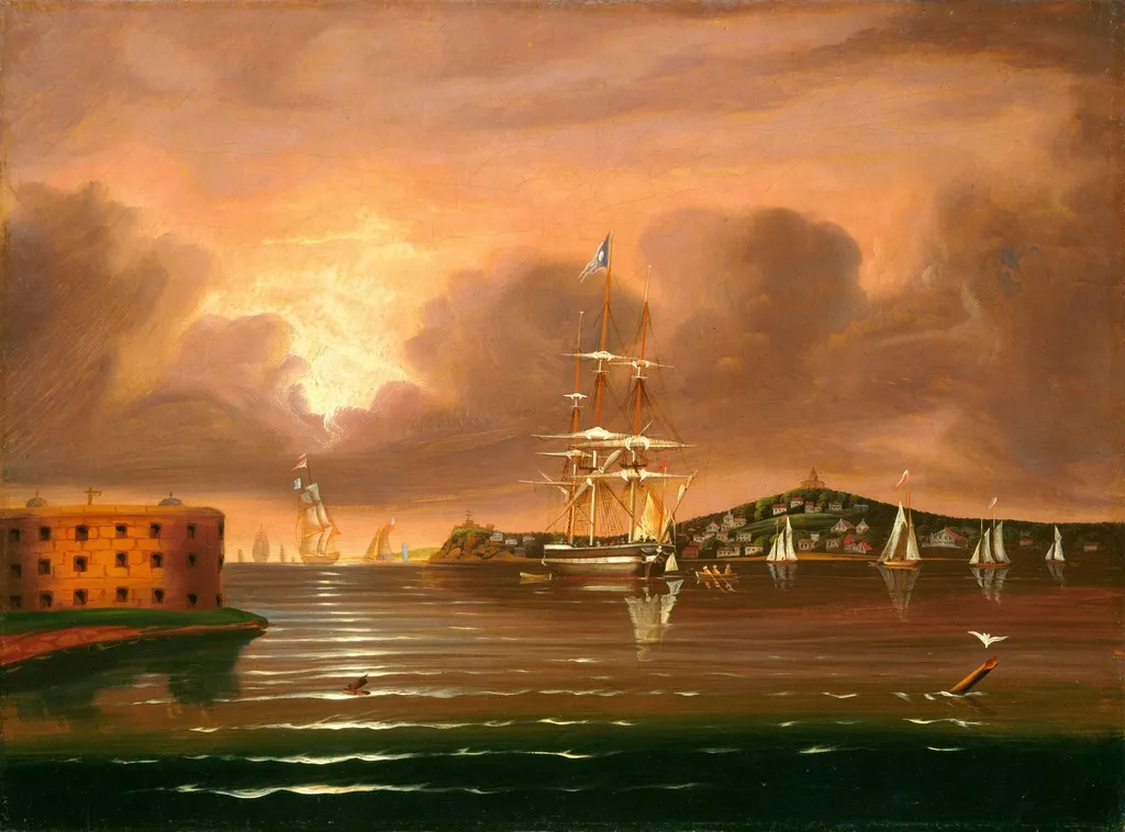 Threatening Sky, Bay of New York, by Thomas Chambers, oil, 1850