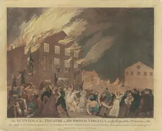 The Burning of the Theatre in Richmond, Virginia, by Benjamin Tanner, ink, 1812