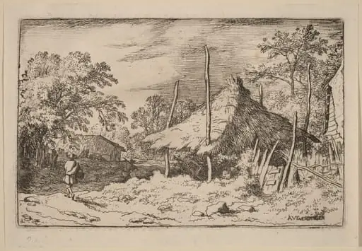 Wheel underneath the Hay Barn, by Allart van Everdingen, ink, 1650