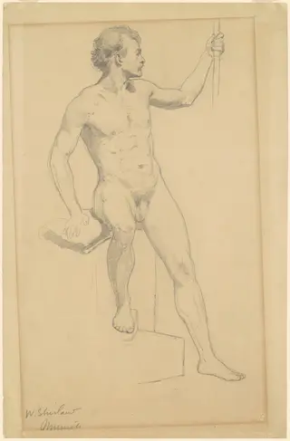 Male Nude, by Walter Shirlaw, graphite, 1874