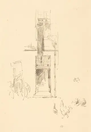 Cocks and Hens, Hôtel Colbert, by James McNeill Whistler, ink, 1891