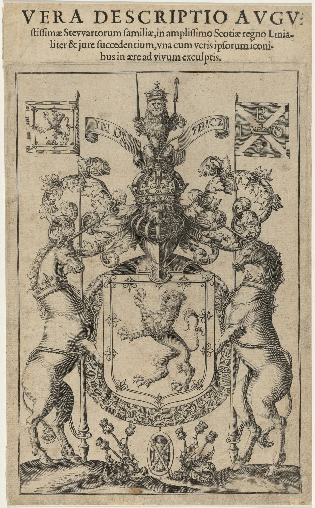 Stuart Coat of Arms from Vera Descriptio by John Jonston, detail