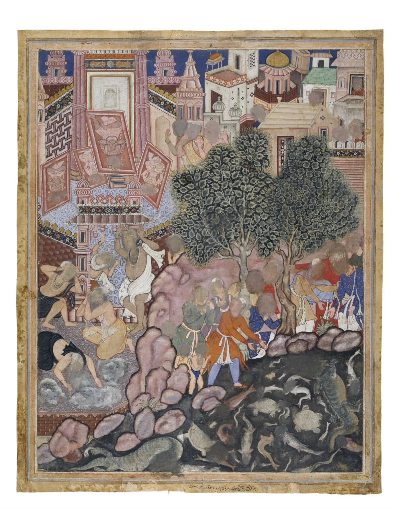 Temple idols fall and the sea dries up on the birth of the Prophet Muhammad, detail