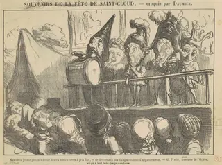 Musiciens jouant pendant douze heures ..., by Honoré Daumier, ink, 1865