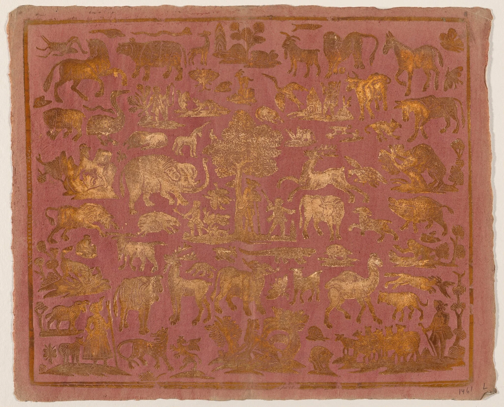 Endpaper with Animals and Figures, detail