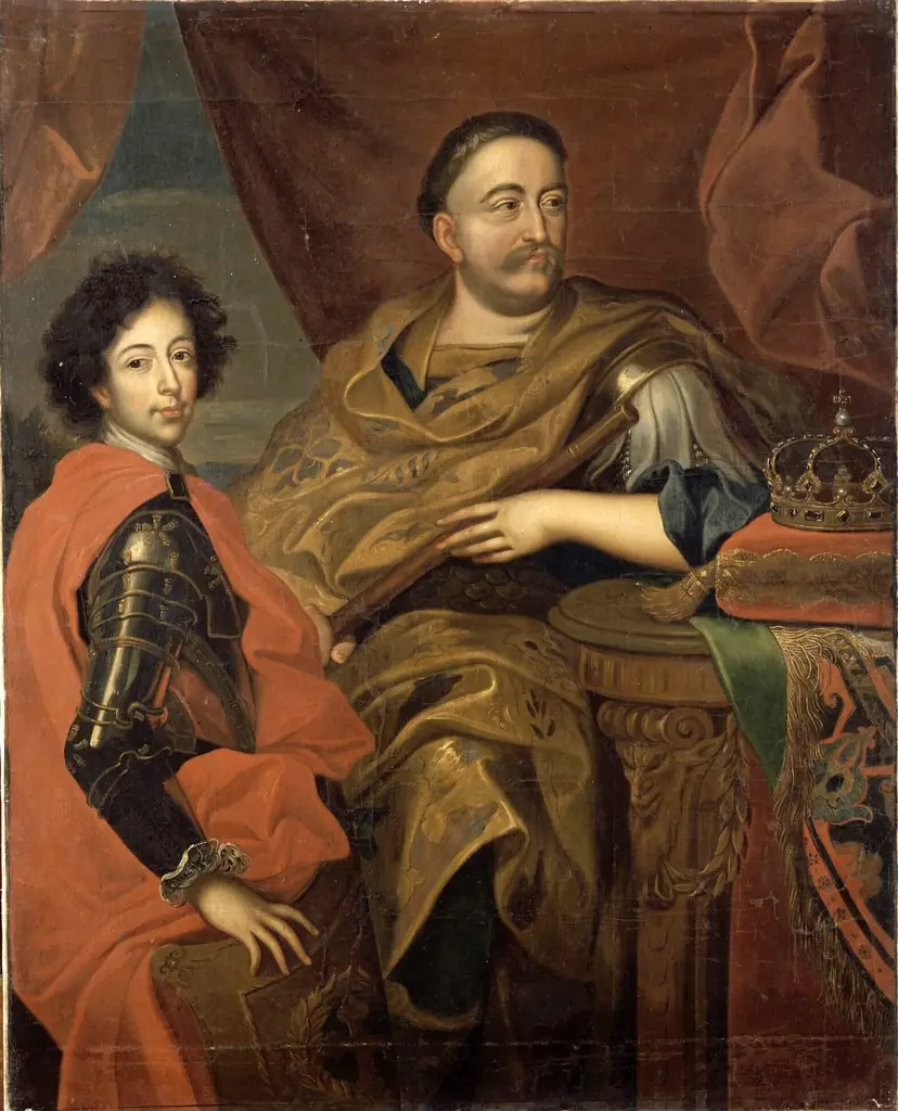John III Sobieski, King of Poland (1624-1696) with one of his children, by Jan Tricius, oil
