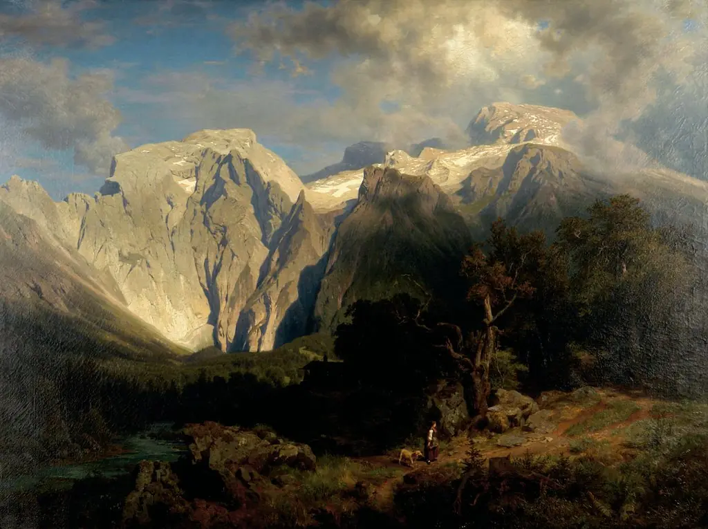 Limestone Mountain Landscape, by August Wilhelm Leu, oil, 1867