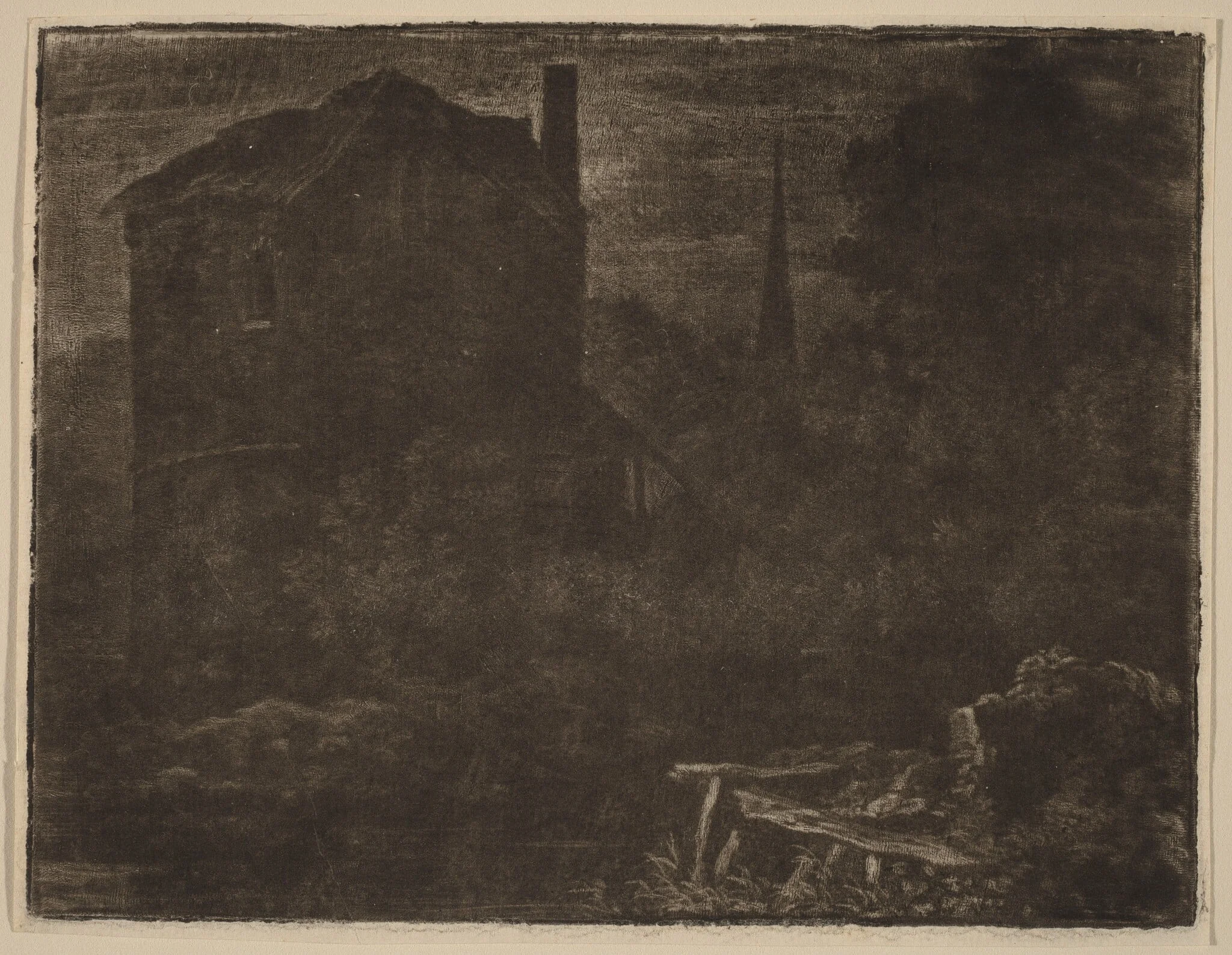 Nocturnal Landscape with House and Church Spire, detail