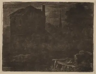 Nocturnal Landscape with House and Church Spire, by Allart van Everdingen, ink, 1660