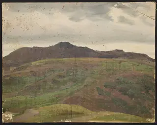 Landscape with a meadow and a range of hills, sketch, by Chrystian Breslauer, oil, 1852