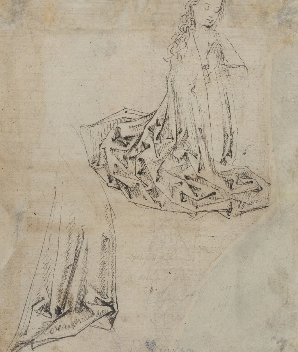 Female Figure Kneeling in Prayer [verso], by Master of the Drapery Studies, ink