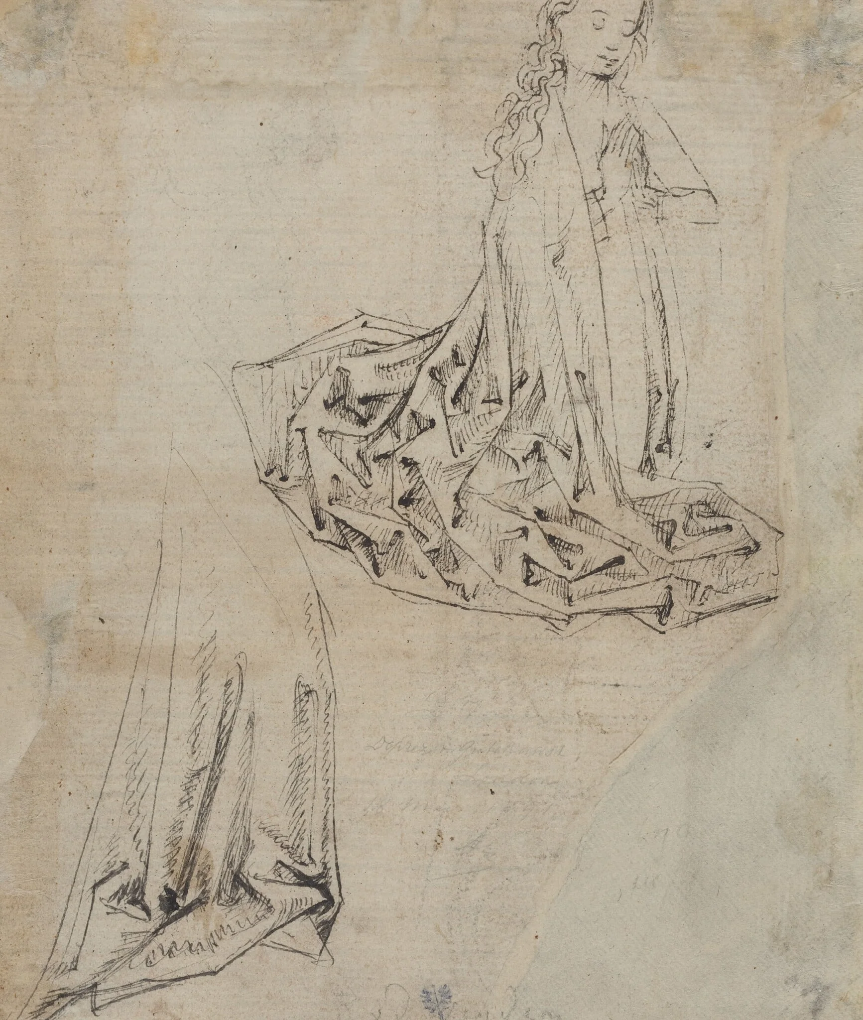 Female Figure Kneeling in Prayer [verso], detail