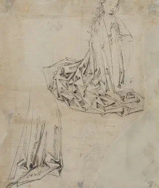 Female Figure Kneeling in Prayer [verso], by Master of the Drapery Studies, ink