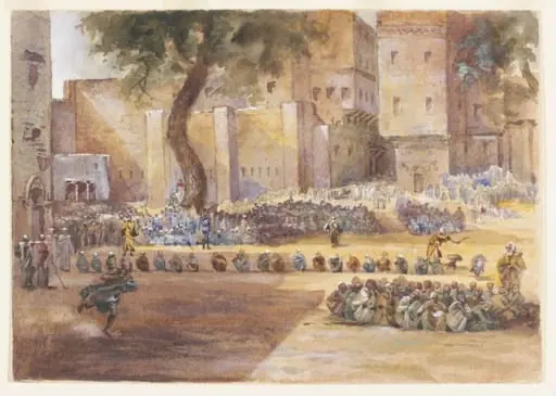 Recruiting at Assiut, by Jane Evelyn Lindsay, watercolor, 1896