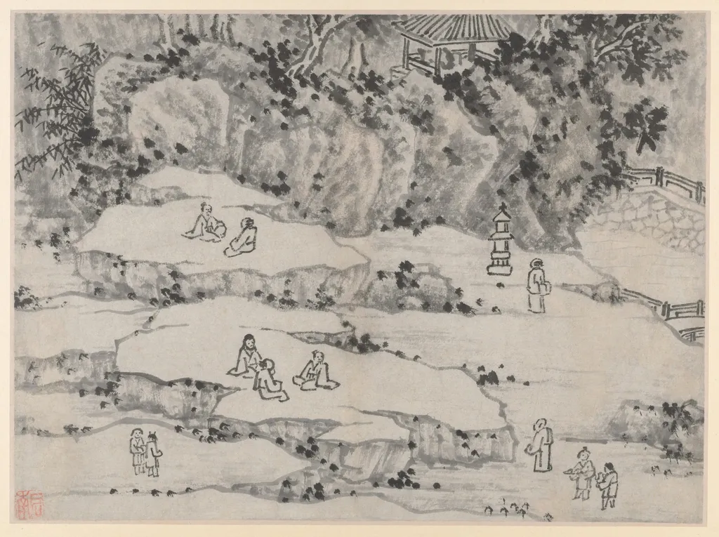 The Nodding Stone Terrace, Tiger Hill, and the Thousand-Man Seat, from Twelve Views of Tiger Hill, Suzhou, by Shen Zhou, unspecified, 1500