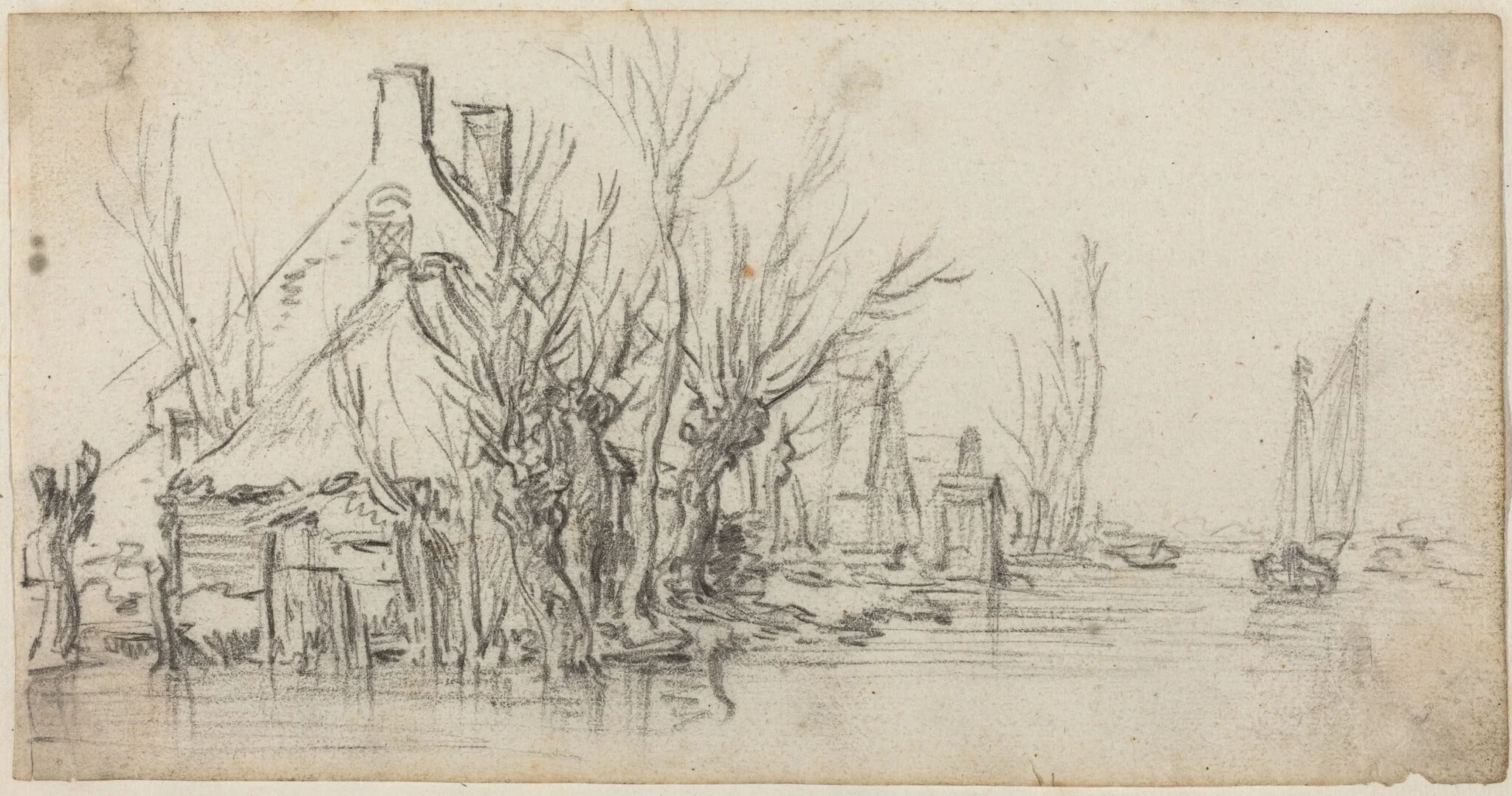 Cottages by a River, detail