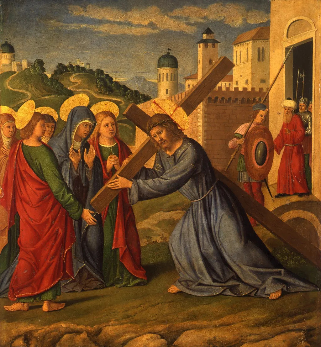 Christ Carrying the Cross, by Girolamo da Santacroce, paint, 1528
