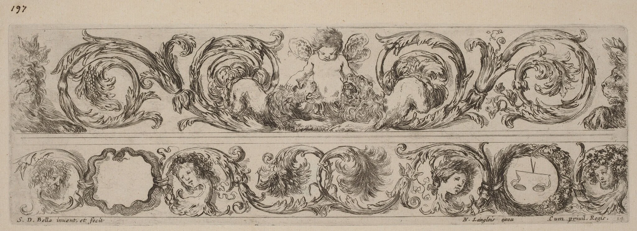 Two Ornamental Bands with Cupid and Heads of the Four Seasons, detail