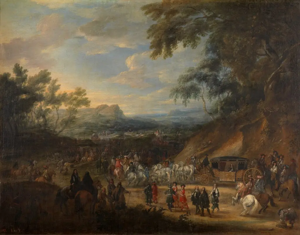 Louis XIV near Vincennes, by Adam Frans van der Meulen, oil, 1664