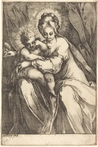 The Virgin and Child with a Rose, by Jacques Bellange, ink, 1616