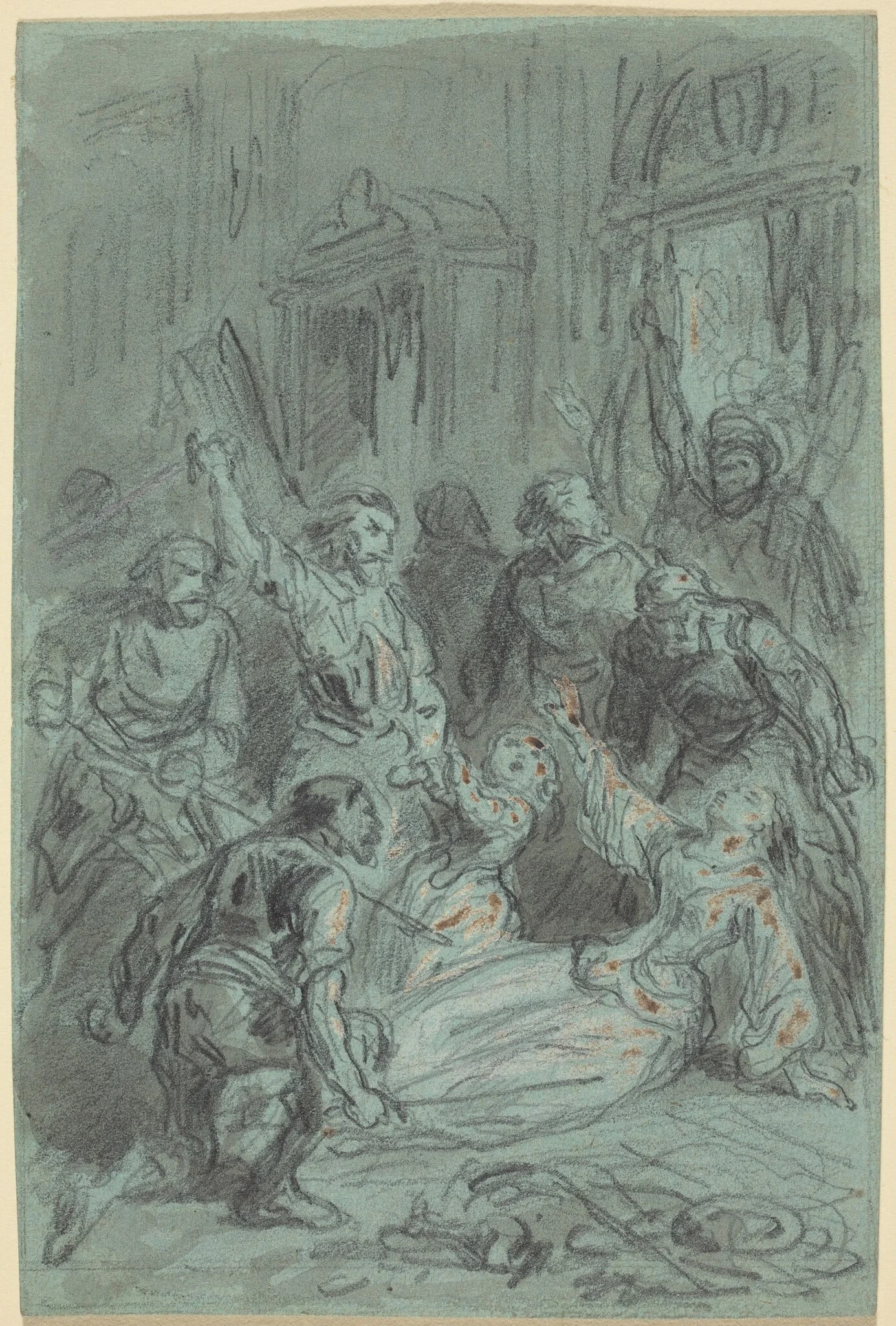 A Dramatic Scene with a Fainting Woman, detail