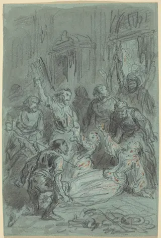 A Dramatic Scene with a Fainting Woman, by Gustave Doré, graphite, 1858