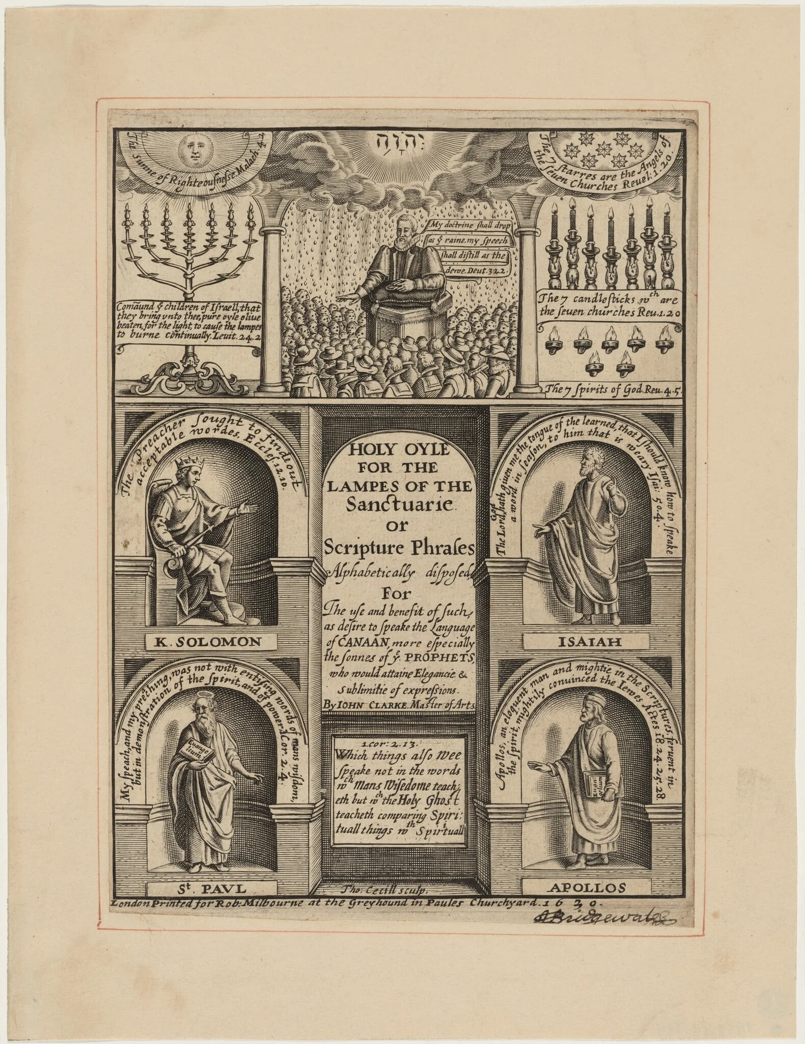 Title Page for Holy Oyle for the Lampes of the Sanctuarie, John Clarke, detail