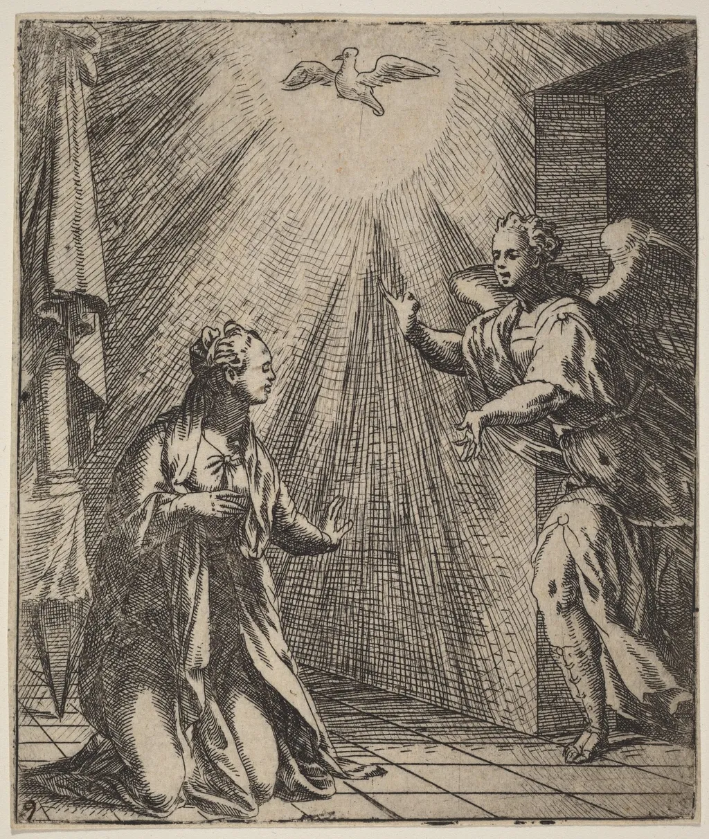 The Annunciation, by Giovanni Battista Fontana, ink, 1556