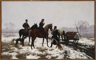 Whippers-in resale a hunted fox to dealers, by Włodzimierz Łoś, oil