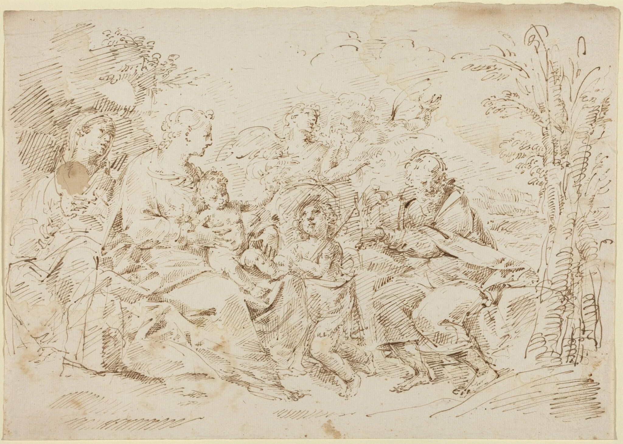 Holy Family with St. Elizabeth, St. John the Baptist, and Two Angels in a Landscape, detail