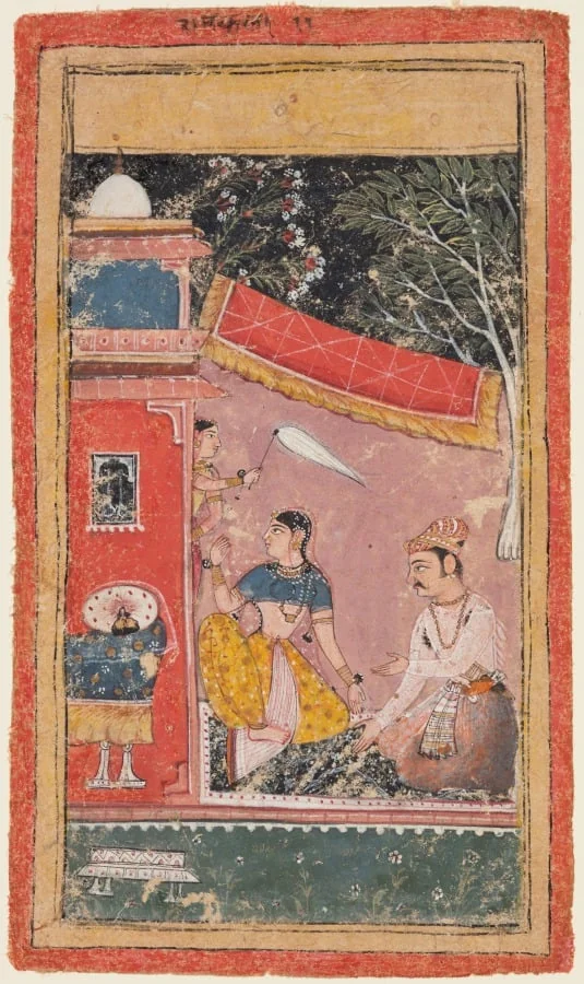Lovers on a Terrace: Ramakali Ragini of Hindol, from a Bundi Ragamala, detail