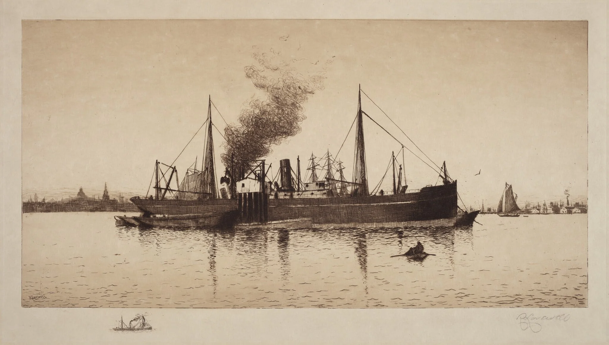 Untitled (Steamship In Boston Harbor), detail