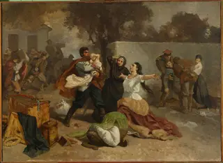 Fire of a manor house near Miechów, by Artur Grottger, oil, 1864