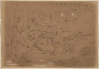 A Shell in the Trenches before Richmond [recto], by Winslow Homer, charcoal, 1862
