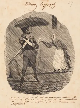 Monsieur... Monsieur, v'la vot' mouchoir, by Honoré Daumier, ink, 1842