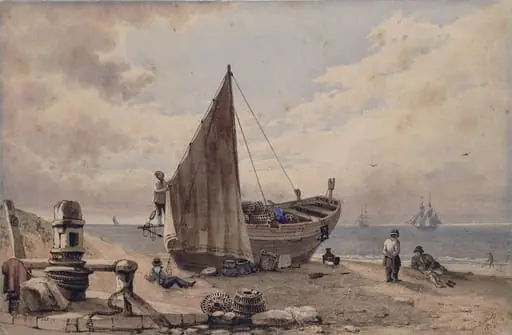 Coast scene, by Shepherd, watercolor, 1827
