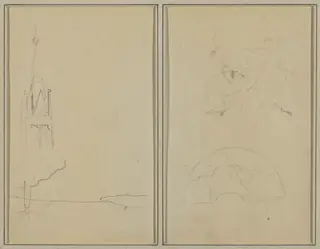 Church Tower; A Sketch of a Fan [recto], by Paul Gauguin, graphite, 1886