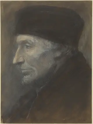 Head of a Man with a Skullcap, by Alphonse Legros, charcoal, 1874