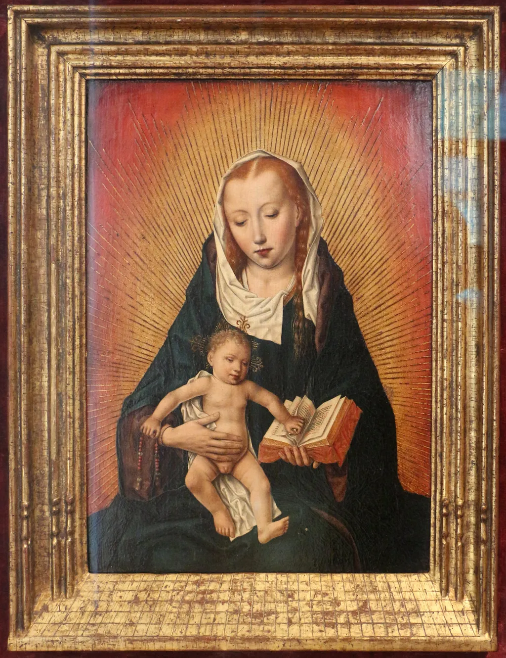 Virgin and Child in a halo, by Master of the Bruges Legend of St. Ursula, oil, 1494